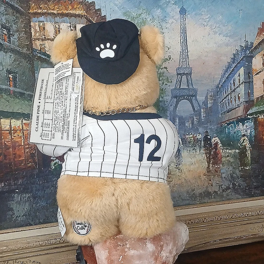 Sandlot Cubs Teddy Bear in Baseball Outfit Collector LittleSlugger Real Wood Bat - Picture 11 of 12